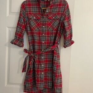 Woolrich Red and Gray Plaid Long Sleeve Dress
